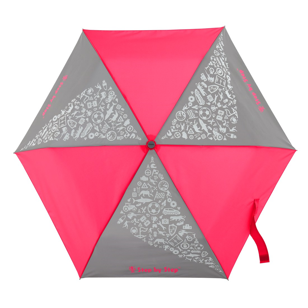 Dětský skládací deštník s reflexními obrázky, Neon Pink Step by Step