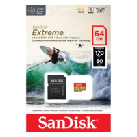 SanDisk Extreme microSDXC 64GB pro akční kamery + SD Adapter 170MB/s and 80MB/s, A2 C10 V30 UHS-I U3