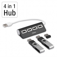 Hama USB hub, 4 porty, USB 2.0, černý