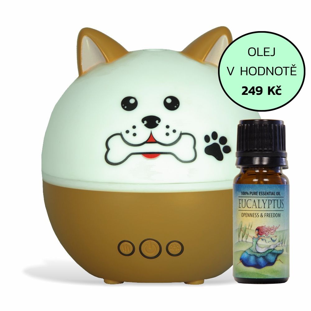 Aroma difuzér s dětským motivem Airbi PET - woof (pes) + esenciální olej Airbi EUKALYPTUS
